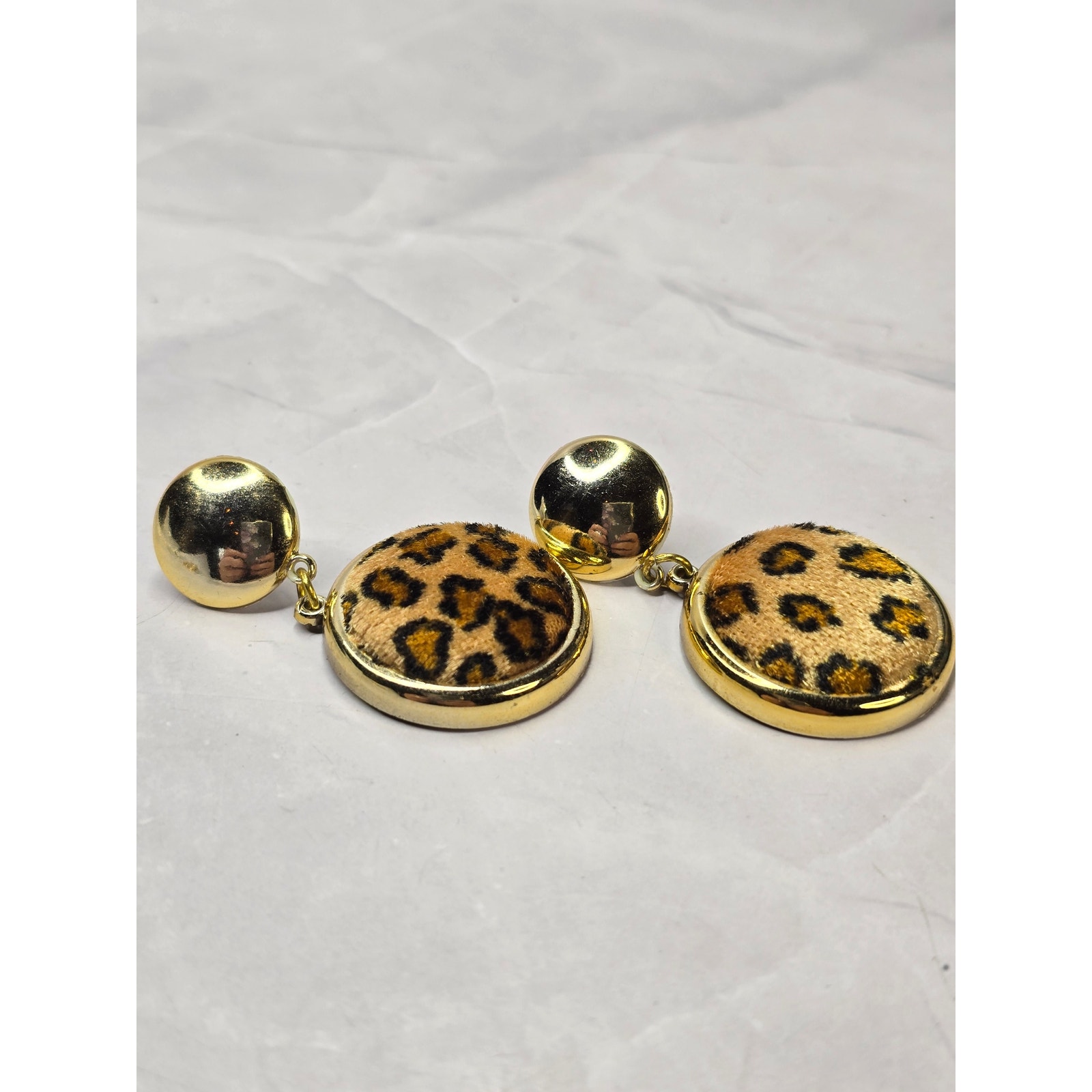 Gold Tone And Animal Print Dangle Earrings